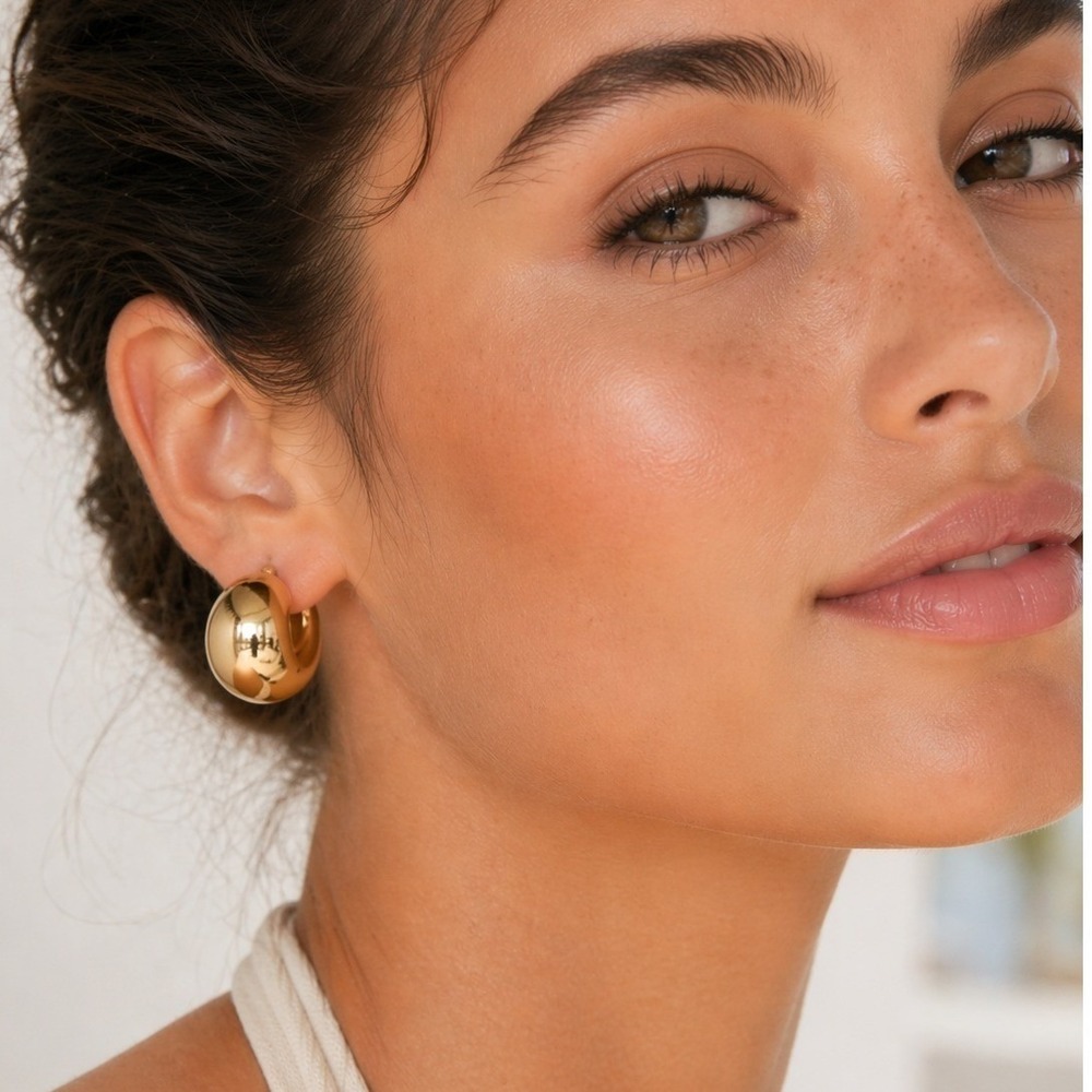 Gold Tone Chunky Dome Hoop Earrings Women Statement Minimalist Jewelry